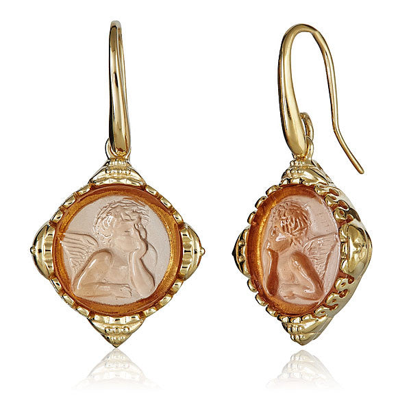 Yellow Intaglio Cupid Earrings