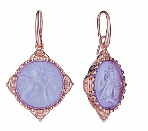 Aqua Blue Intaglio Pegasus 18k Yellow Vermeil Earrings